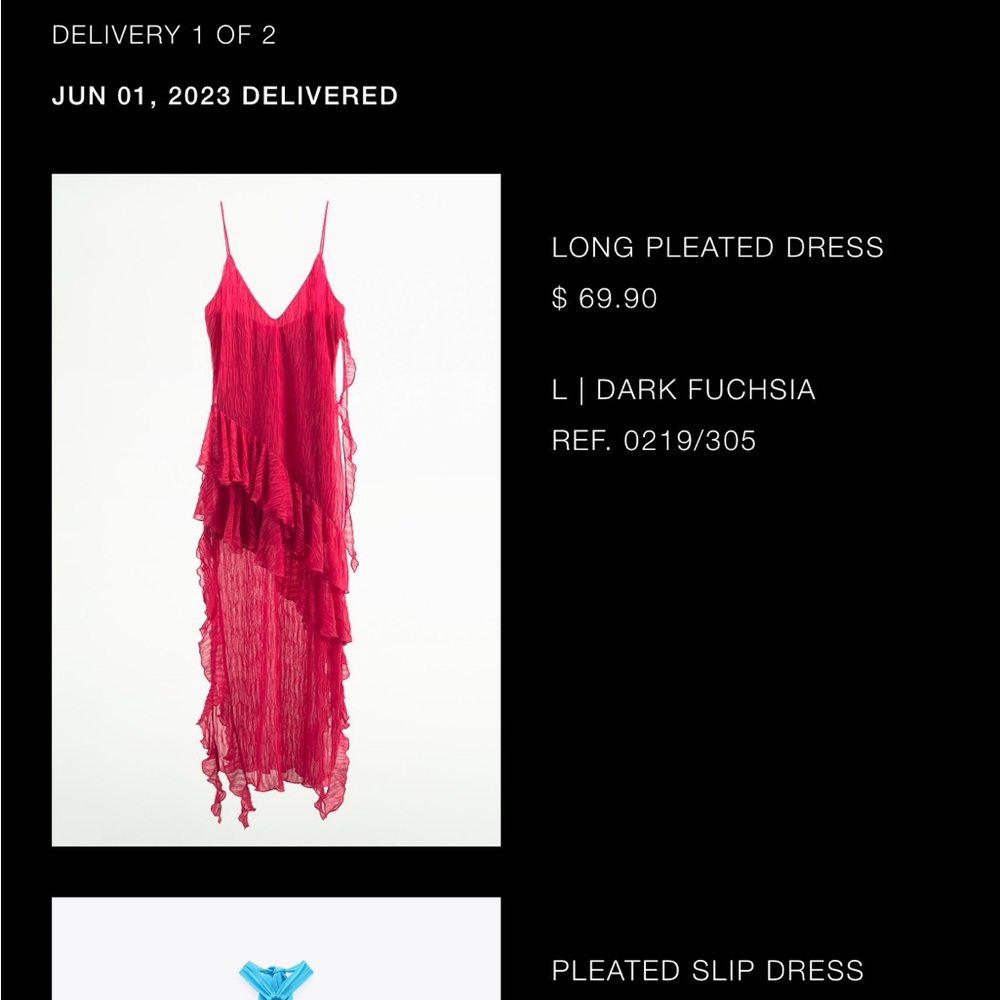 Zara Pink Asymmetrical Slip Dress with Pleated Ruffles